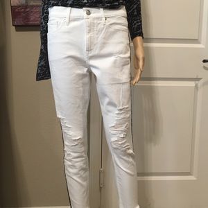 NWOT - EXPRESS DISTRESSED CROPPED MID-RISE TUXEDO STRIPE RAW HEM LEGGING JEAN -